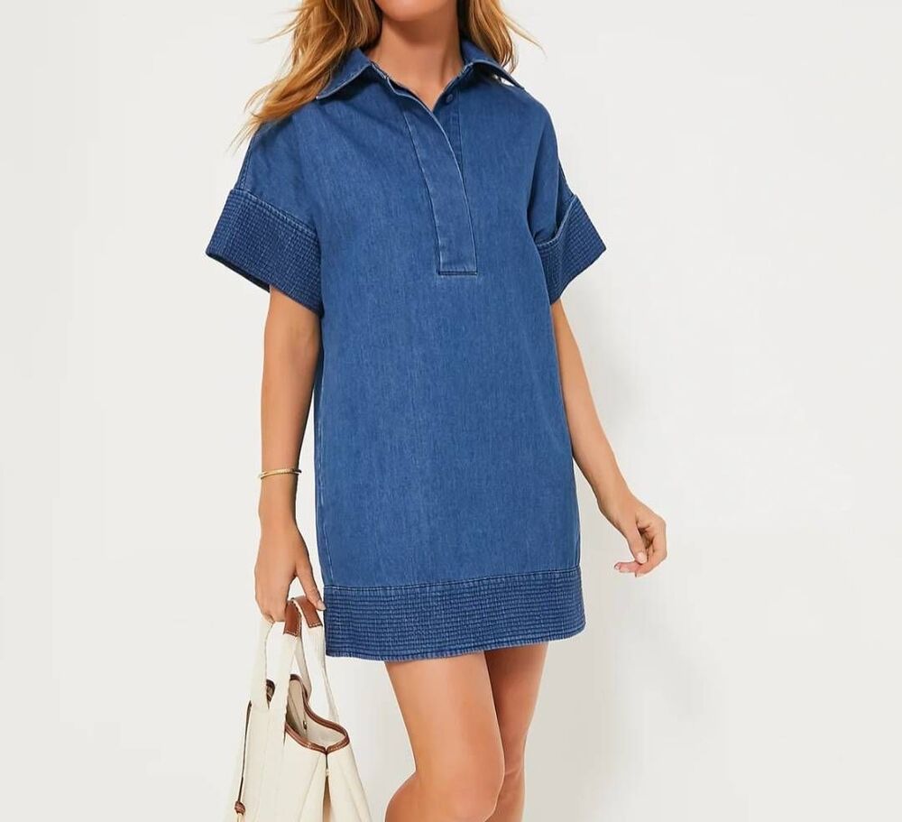 NWT Tuckernuck Denim Trapunto Stitch Sofia Shirt Dress sz Large